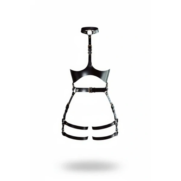 Siyah Harness Takım Deri Gerdanlık Detaylı Tokalı - Brf1386