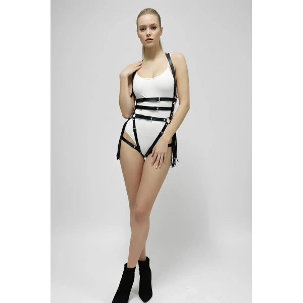 Siyah Harness Takım Deri Vücut Bağlantılı Ayarlanabilir - Brf1038