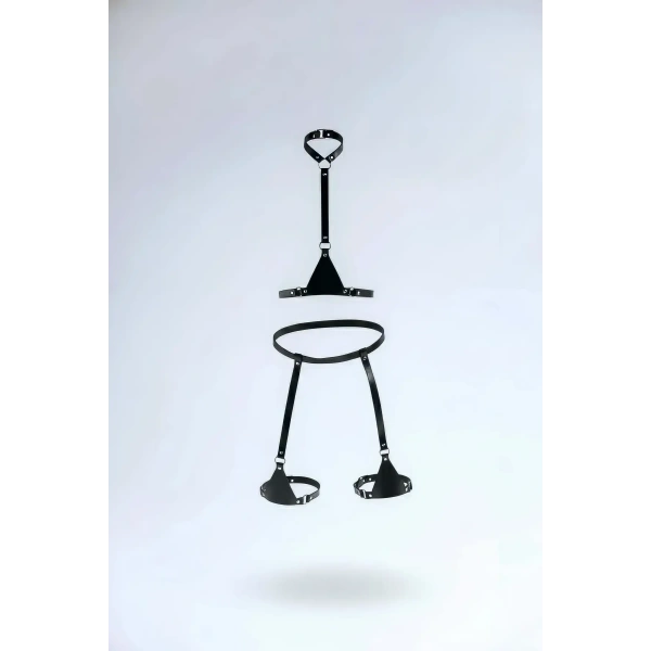 Siyah Harness Takım Deri Vücut Jartiyer Seti - Brf1229