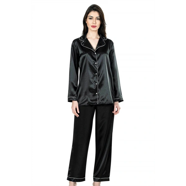 Siyah İkili Saten Gecelik Pijama Takımı 7647
