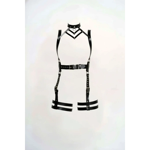 Siyah Jartiyer Harness Deri Vücut Tokalı Aksesuar - Brf1301