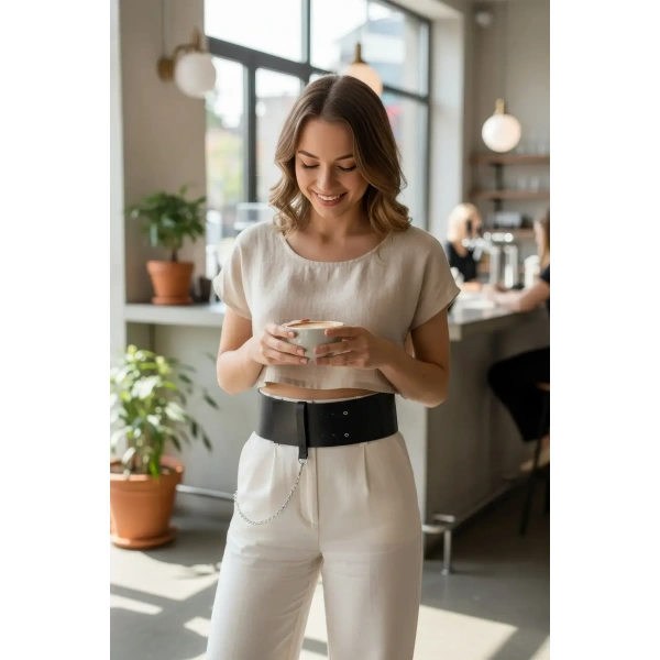 Siyah Kadın Kemer Kalın Bel Korse Aksesuarı - Brf1117