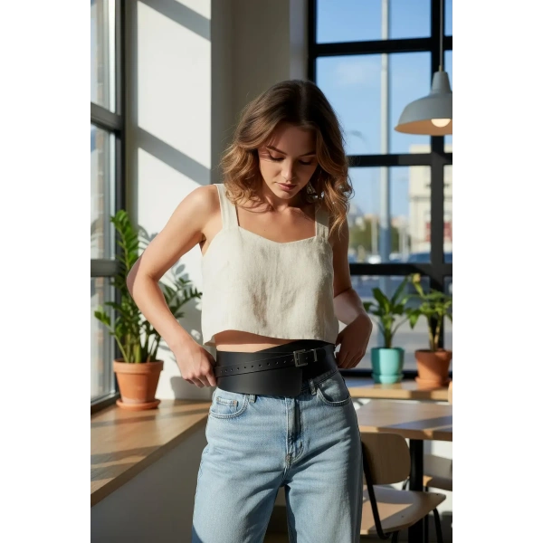 Siyah Kadın Kemer Kalın Korse Bel Aksesuarı - Brf1128