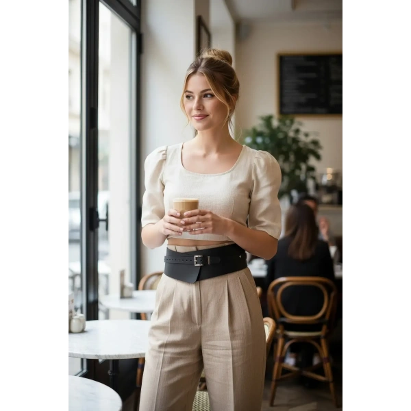 Siyah Kadın Kemer Kalın Korse Bel Aksesuarı - Brf1128