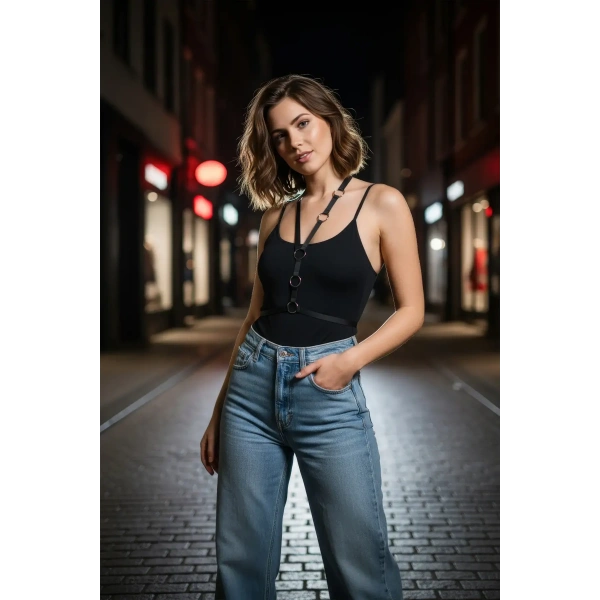 Siyah Kadın Kemer Metal Halkalı İnce Şeritli - Brf101