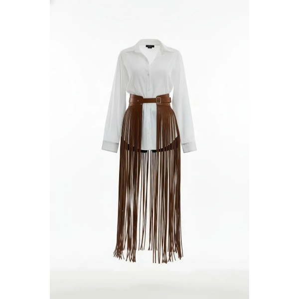 Taba Etek Uzun Püsküllü Suni Deri Etek - Brf1003