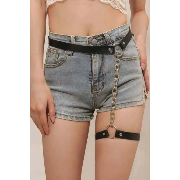 Zincirli Ayarlanabilir Şık Deri Jartiyer Harness - Brf961