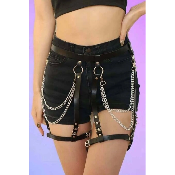Zincirli Seksi Jartiyer Harness - Brf958