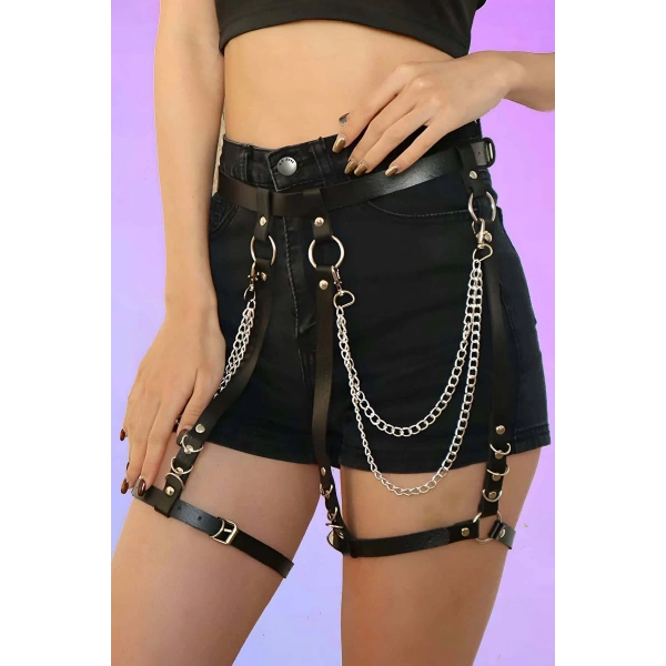 Zincirli Seksi Jartiyer Harness - Brf958