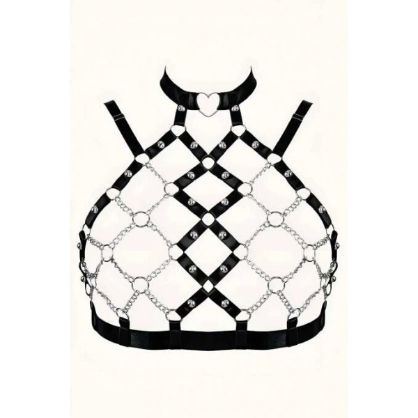 Zincirli Seksi Lastik Göğüs Harness - Brf926