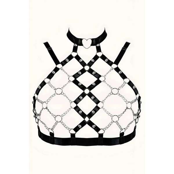 Zincirli Seksi Lastik Göğüs Harness - Brf926