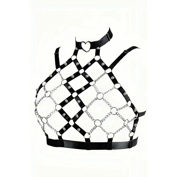 Zincirli Seksi Lastik Göğüs Harness - Brf926