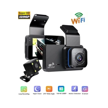 BFS Araç İçi Kamera Wifi Özellikli Ekranlı Ön Ve Geri Görüş Kameralı Mikrofonlu 3 İnç Hd
