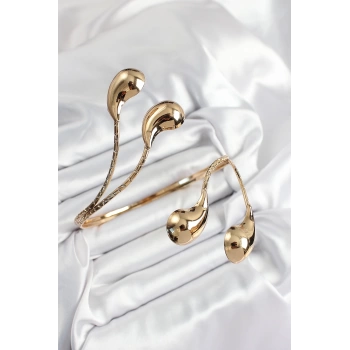 Pirinç Damla Model Gold Renk Kadın Pazu Bileklik