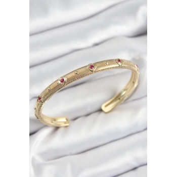Pirinç Renkli Zirkon Taşlı Vintage Model Gold Renk Kadın Kelepçe