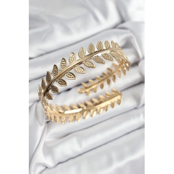 Pirinç Yaprak Model Gold Renk Kadın Pazu Bileklik
