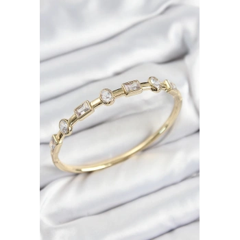 Pirinç Zirkon Taşlı Geometrik Model Model Gold Renk Kadın Kelepçe