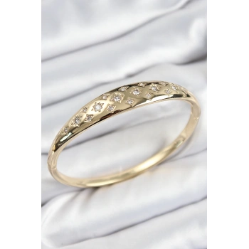 Pirinç Zirkon Taşlı Kutup Yıldızı Model Gold Renk Kadın Kelepçe