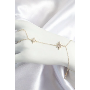 Pirinç Zirkon Taşlı Kutup Yıldızı Model Gold Renk Kadın Şahmeran
