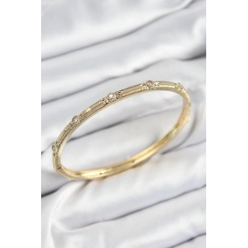 Pirinç Zirkon Taşlı Vintage Model Gold Renk Kadın Kelepçe