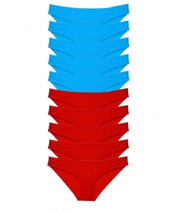 10 Adet Süper Eko Set Likralı Kadın Slip Külot Kırmızı Mavi