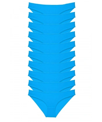 10 Adet Süper Eko Set Likralı Kadın Slip Külot Mavi