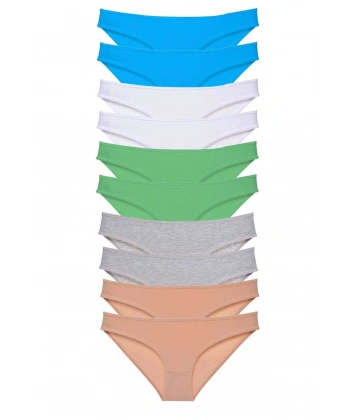 10 Adet Süper Eko Set Likralı Kadın Slip Ten Gri Beyaz Yeşil Mavi