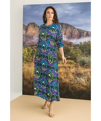 %100 Viskon Çiçek Desenli Saten Elbise