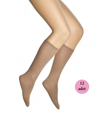 12 Adet Mikro 70 Dizaltı Kadın Çorap Bronz 38