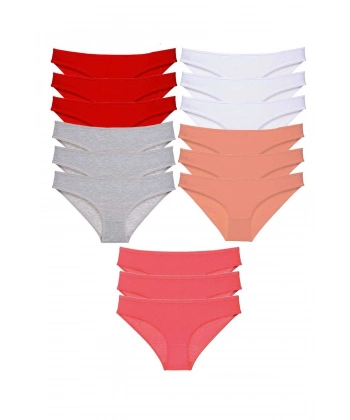 15 Adet Süper Eko Set Likralı Kadın Slip Külot Kırmızı Gri Beyaz Pudra Fuşya
