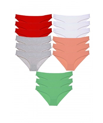 15 Adet Süper Eko Set Likralı Kadın Slip Külot Kırmızı Gri Beyaz Pudra Yeşil
