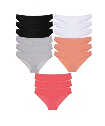 15 Adet Süper Eko Set Likralı Kadın Slip Külot Siyah Ten Gri Beyaz Fuşya