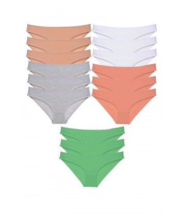 15 Adet Süper Eko Set Likralı Kadın Slip Külot Ten Gri Beyaz Pudra Yeşil