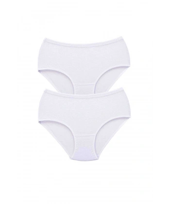 2 Adet Tutku Kadın Yüksek Bel Bato Kalın Lastik Külot Beyaz