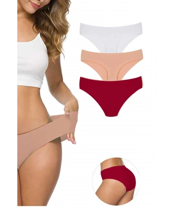 3 Adet Kadın Dikişsiz Lazer Kesim Esnek İz Yapmayan Külot S7