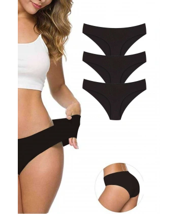 3 Adet Kadın Dikişsiz Lazer Kesim Esnek İz Yapmayan Külot Siyah