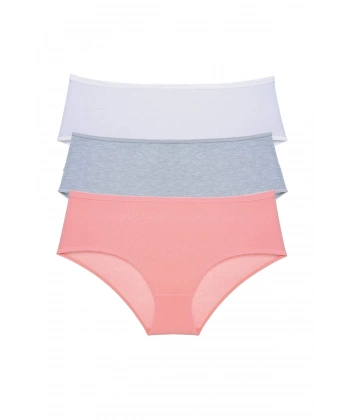 3 Adet Kadın Yüksek Bel Bato Külot Beyaz Gri Pudra