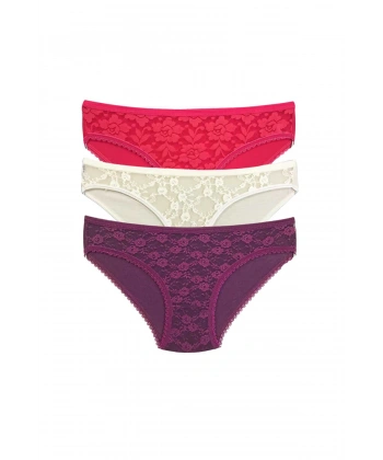 3 Adet Önü Dantelli Transparan Kadın Slip Külot S85