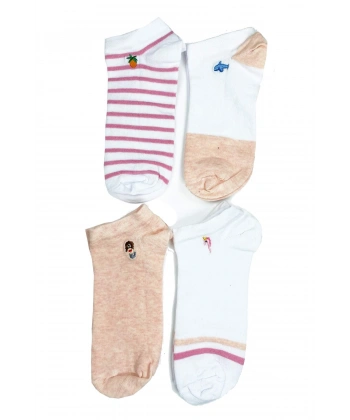 4 Çift Kadın Pamuk Minyatür Baskılı Modern Yumuşak Bilek Çorap