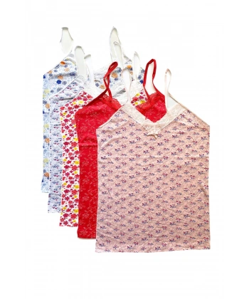 5 Adet Kadın Askılı Desenli Atlet Dantelli Empirme Pamuklu Penye D6-10