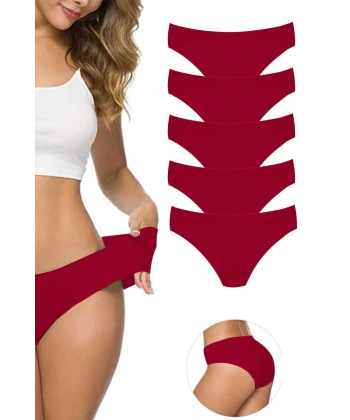 5 Adet Kadın Dikişsiz Lazer Kesim Esnek İz Yapmayan Külot Bordo