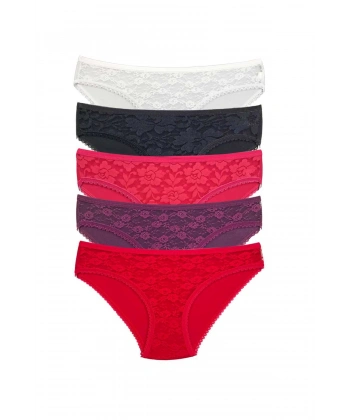 5 Adet Önü Dantelli Transparan Kadın Slip Külot S130