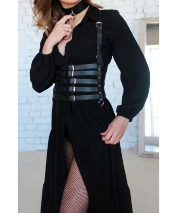 5 Sıralı Deri Kemer Ve Choker Takım - Brf609