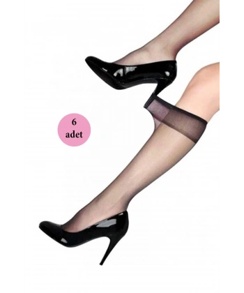 6 Adet Fit Dizaltı Çorap 15 Denye 500 Siyah