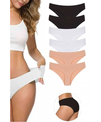 6 Adet Kadın Dikişsiz Lazer Kesim Esnek İz Yapmayan Külot S4