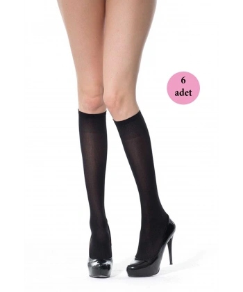6 Adet Kalın Dizaltı Çorap 70 Denye 500 Siyah
