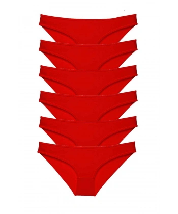 6 Adet Süper Eko Set Likralı Kadın Slip Külot Kırmızı