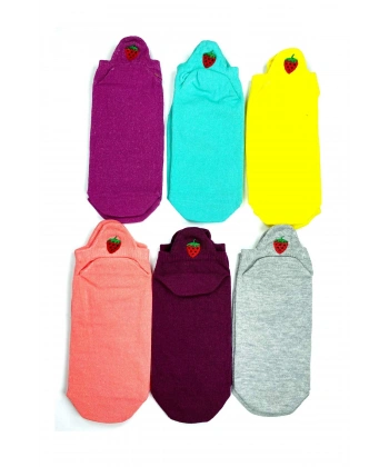 6 Çift Çilek Nakış Baskılı Pamuklu Yumuşak Kadın Bilek Çorap