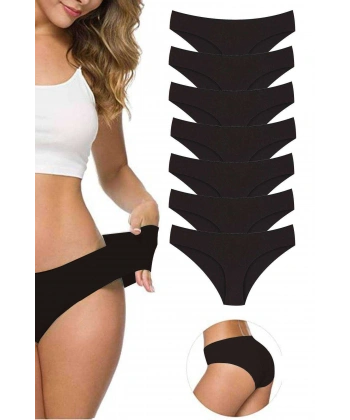 7 Adet Kadın Dikişsiz Lazer Kesim Esnek İz Yapmayan Külot Siyah