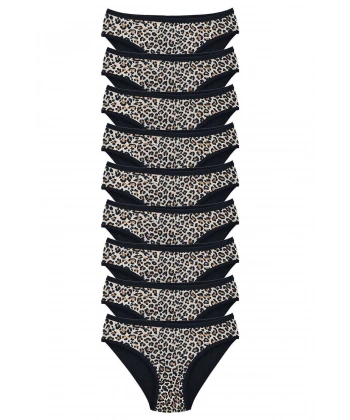 9 Adet Leopar Desenli Likralı Yumuşak Dokulu Kadın Slip Külot